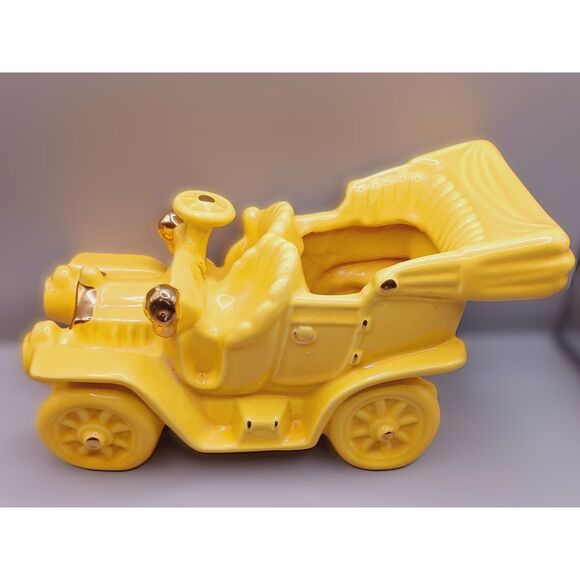 Oriole Brand Vintage Mustard Yellow with Gold Trim Convertible Car Planter - Picture 4 of 15
